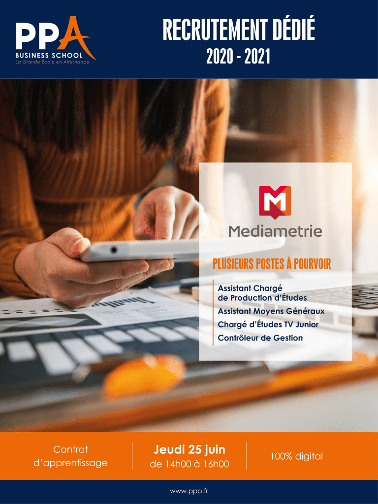 Affiche événement de recrutement Médiamétrie avec PPA business school